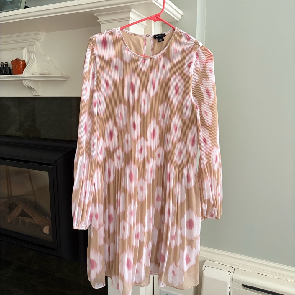 Halogen Pink and Beige Pleated Floral Dress, Small